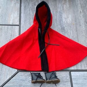 American Girl Red and Black Doll Cape with Boots